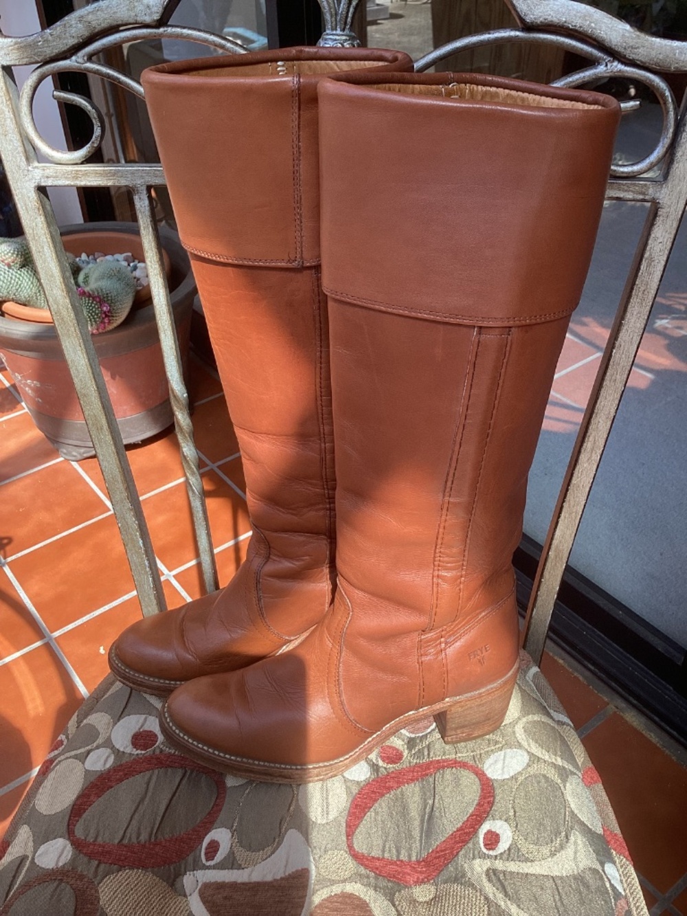 Beautiful Rare Vintage Frye Campus Fold Over Reddish Brown Tall Leather Boots🌺 - Picture 2 of 15